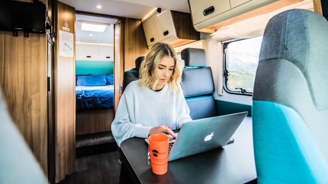 Digital nomad working in motorhome