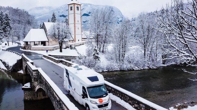 UK motorhome in snowy scenery