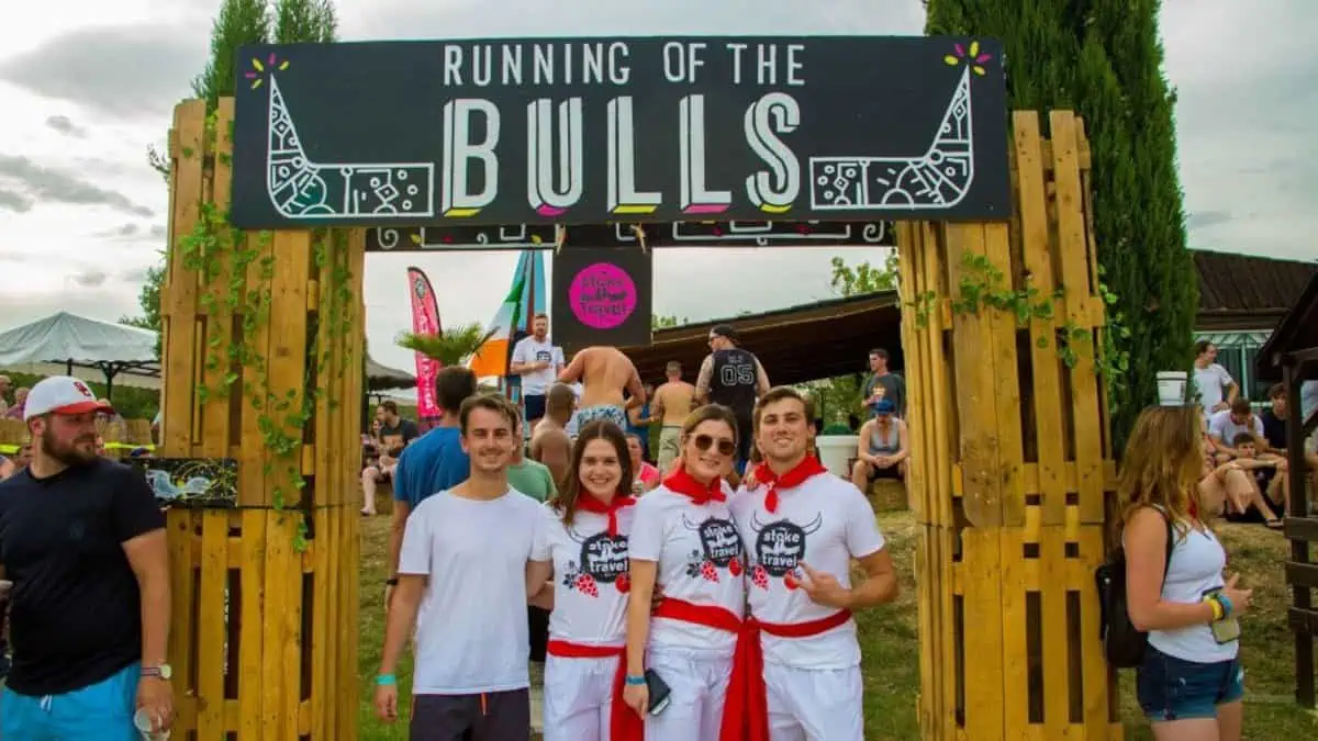 Group of travellers ready to run with the bulls